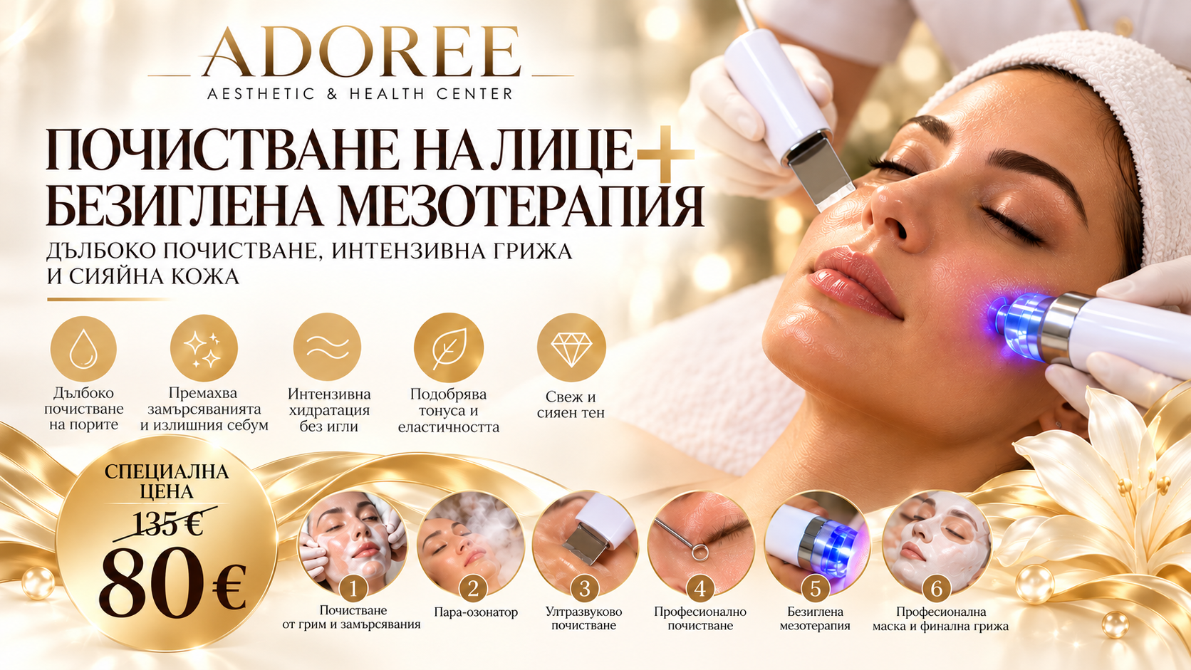 Почистване на лице + Безиглена мезотерапия